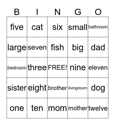 Number Review Bingo Card