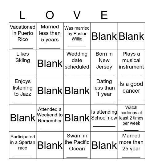 Love Bingo Card