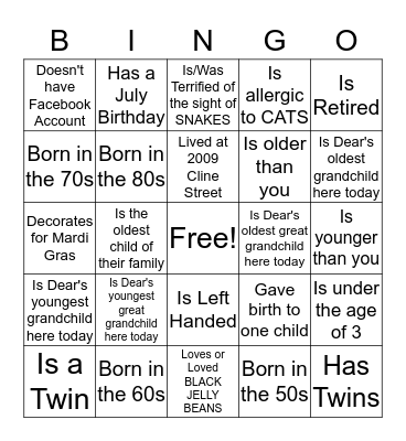 DESCENDANTS OF SOADELLA RANKINS Bingo Card