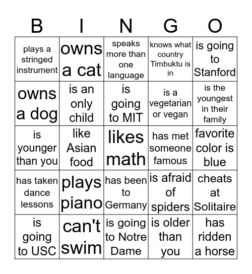 Find Someone Who . . . Bingo Card