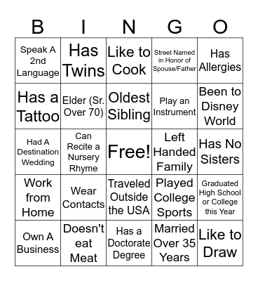 FAMILY BINGO Card