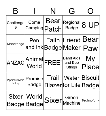 Brownie Bingo Card