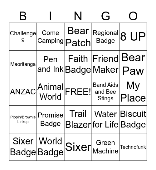 Brownie Bingo Card