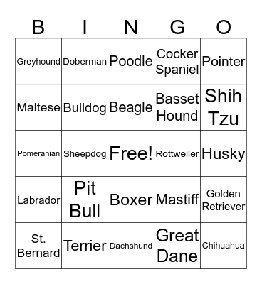 Dog Bingo Card
