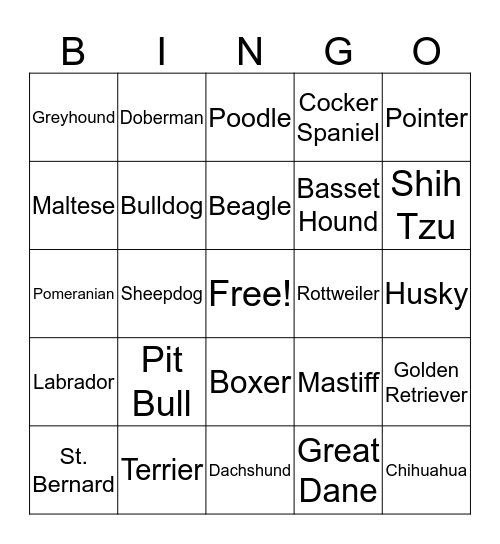 Dog Bingo Card