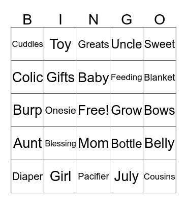 Arija Baby Bingo Card