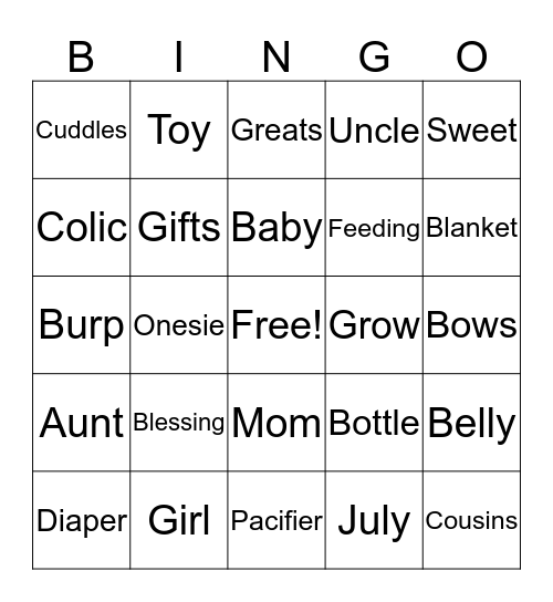 Arija Baby Bingo Card