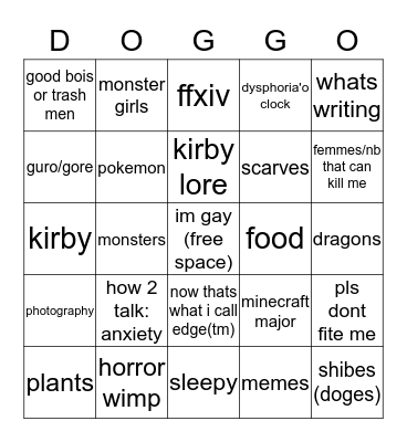 sick doge bingo meme Bingo Card