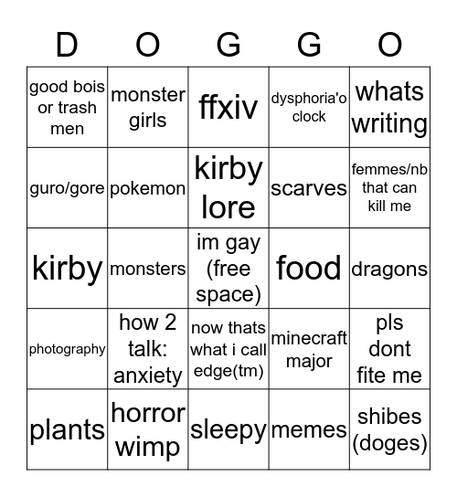 sick doge bingo meme Bingo Card