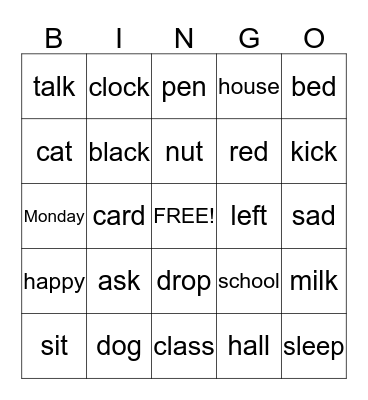 Reading Practice Bingo Card