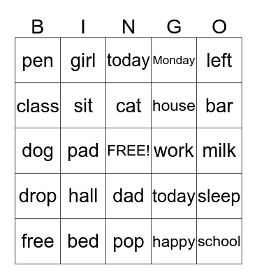 Reading Practice Bingo Card