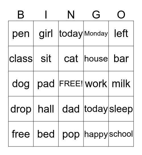 Reading Practice Bingo Card