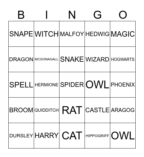 HARRY POTTER Bingo Card