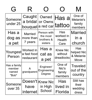 Nic & Melanie's Couples Shower Bingo Card