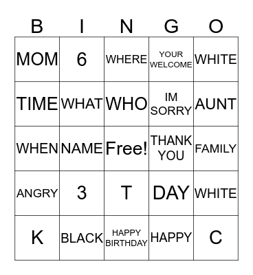 ASL FOR TEENS BINGO Card