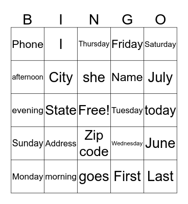 Bingo Card
