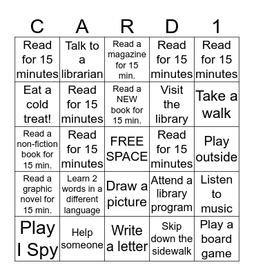 Activity Card: 1st - 4th Grade Bingo Card