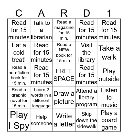 Activity Card: 1st - 4th Grade Bingo Card