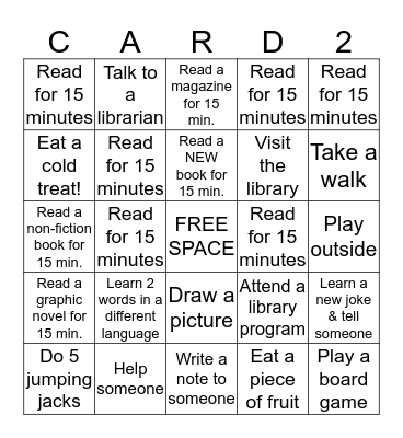Activity Card: 1st - 4th Grade Bingo Card
