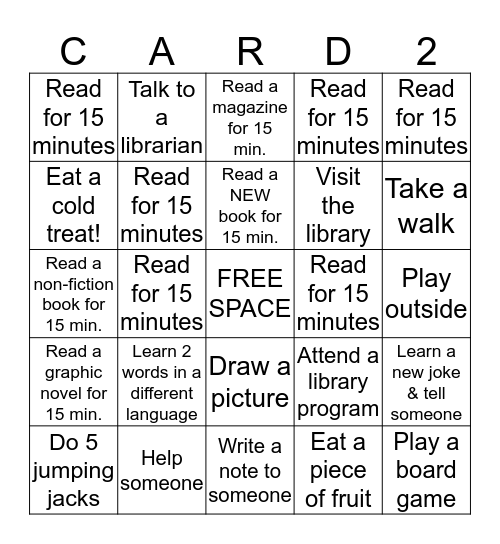 Activity Card: 1st - 4th Grade Bingo Card