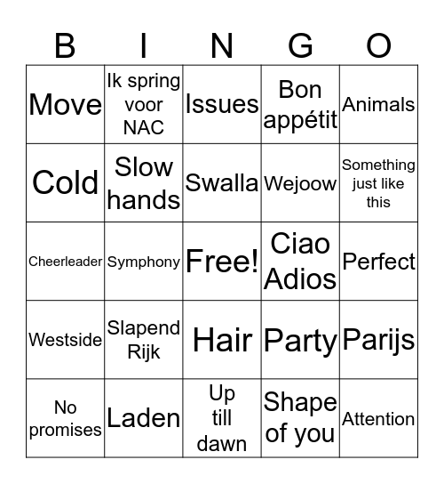 SWINGO Bingo Card