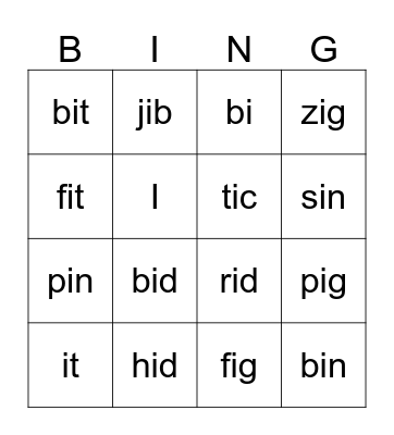 Long and Short i Bingo Card