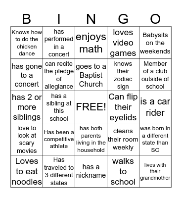 Human Bingo Card