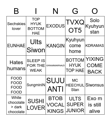 BORA'S BINGO Card