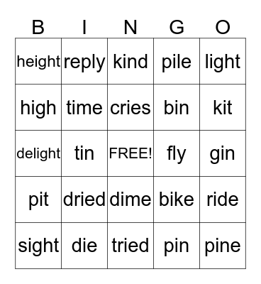 Long and Short I Bingo Card