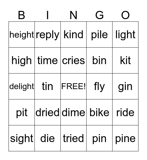 Long and Short I Bingo Card