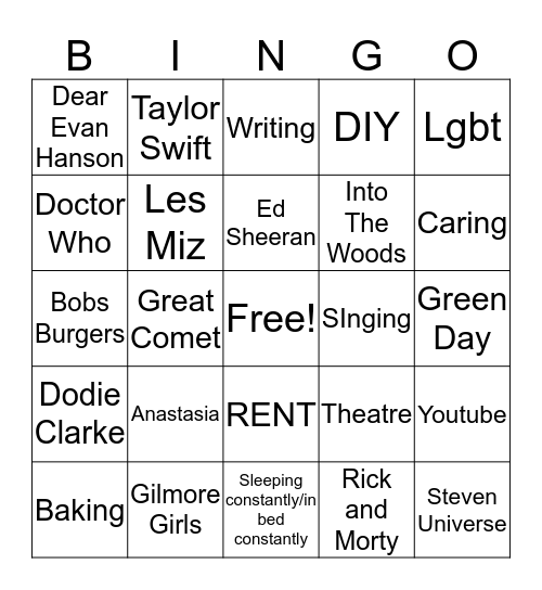 Internet friend bingo  Bingo Card