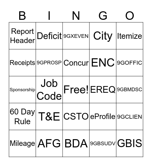 T&E Bingo! Bingo Card