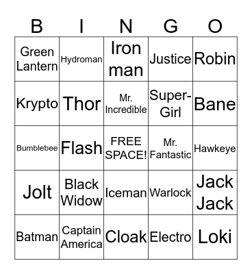 Superhero Bingo! Bingo Card