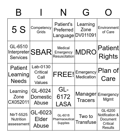 Untitled Bingo Card