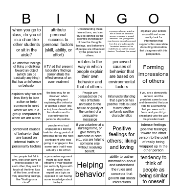 Social Psychology Bingo Card