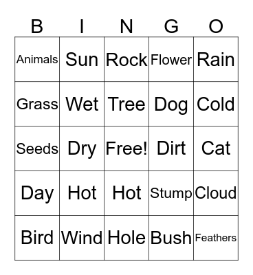 Nature Bingo Card