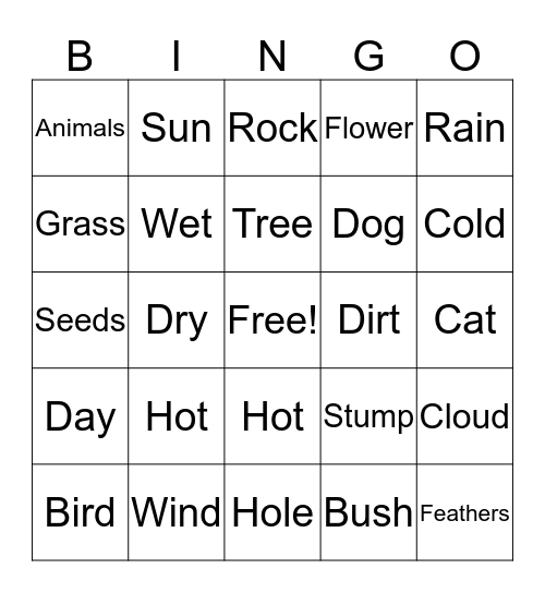 Nature Bingo Card