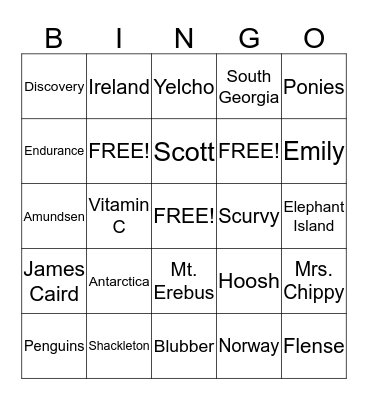 Trial By Ice Bingo Card