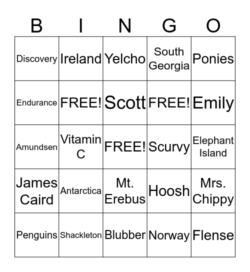 Trial By Ice Bingo Card