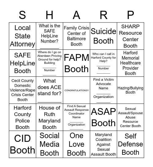 Are you SHARP Bingo Card