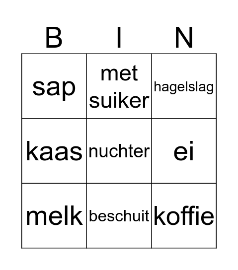 Wat wilt u eten? Bingo Card