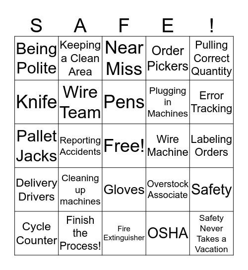 Elliott Electric Supply Bingo Card