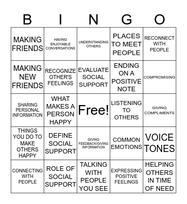 BUILDING SOCIAL SUPPORT Bingo Card