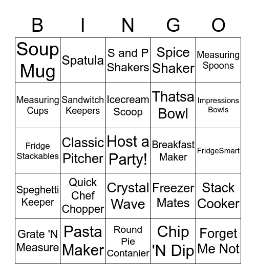 Tupperware Bingo Card
