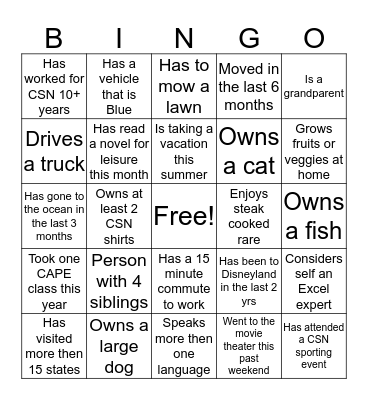 SPEED BINGO Card