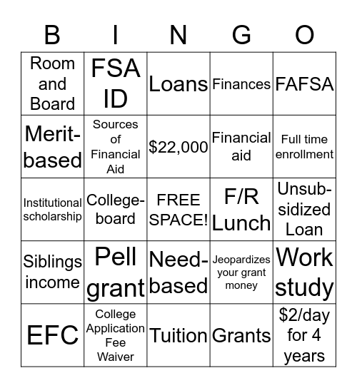 Money for college is there for you! Bingo Card