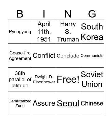 The Korean War Bingo Card