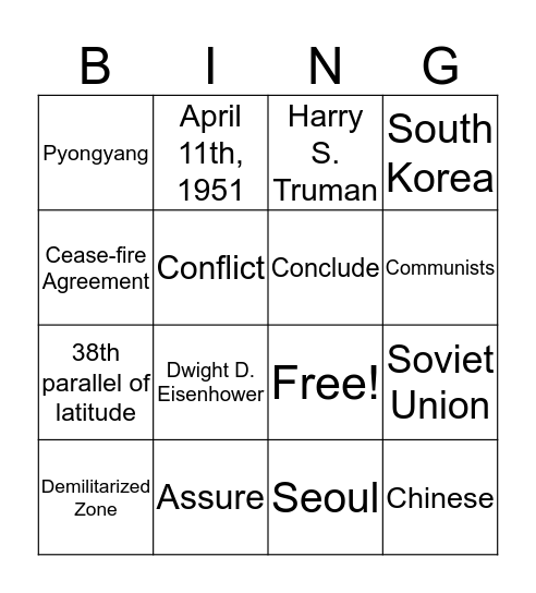 The Korean War Bingo Card