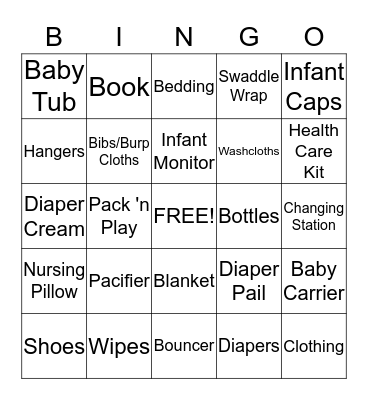 Heather's Baby Shower Bingo Card