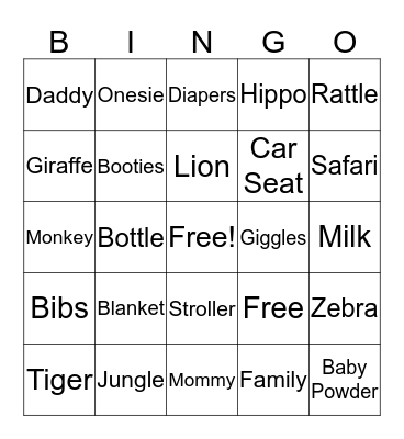 Brittany's Baby Shower  Bingo Card
